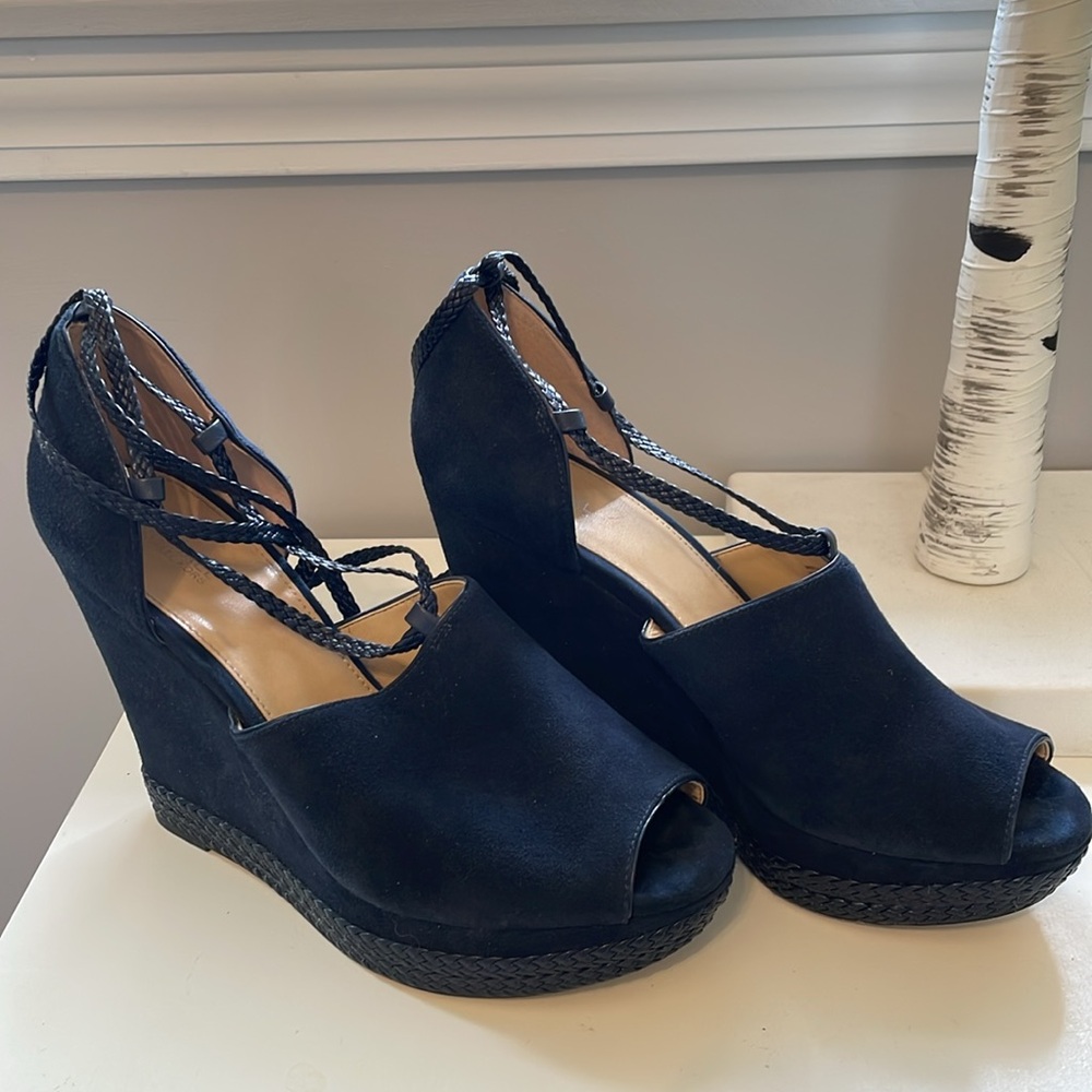 Michael Kors HASTINGS WEDGE Lace Up Platform Women's Sandals Admiral Navy sz 10.